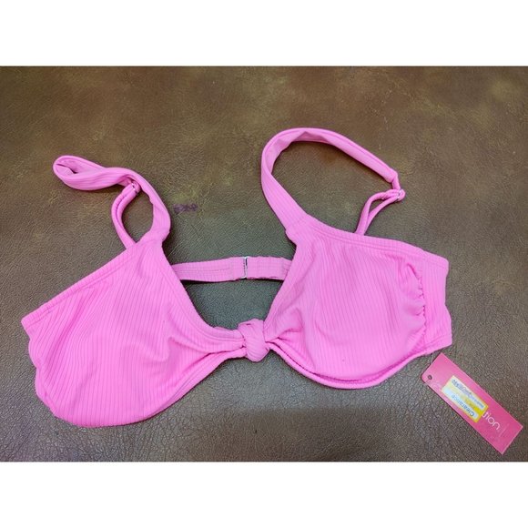 Juniors' Ribbed Knot-Front Bralette Bikini Top - Xhilaration Light Pink XL - Picture 3 of 7